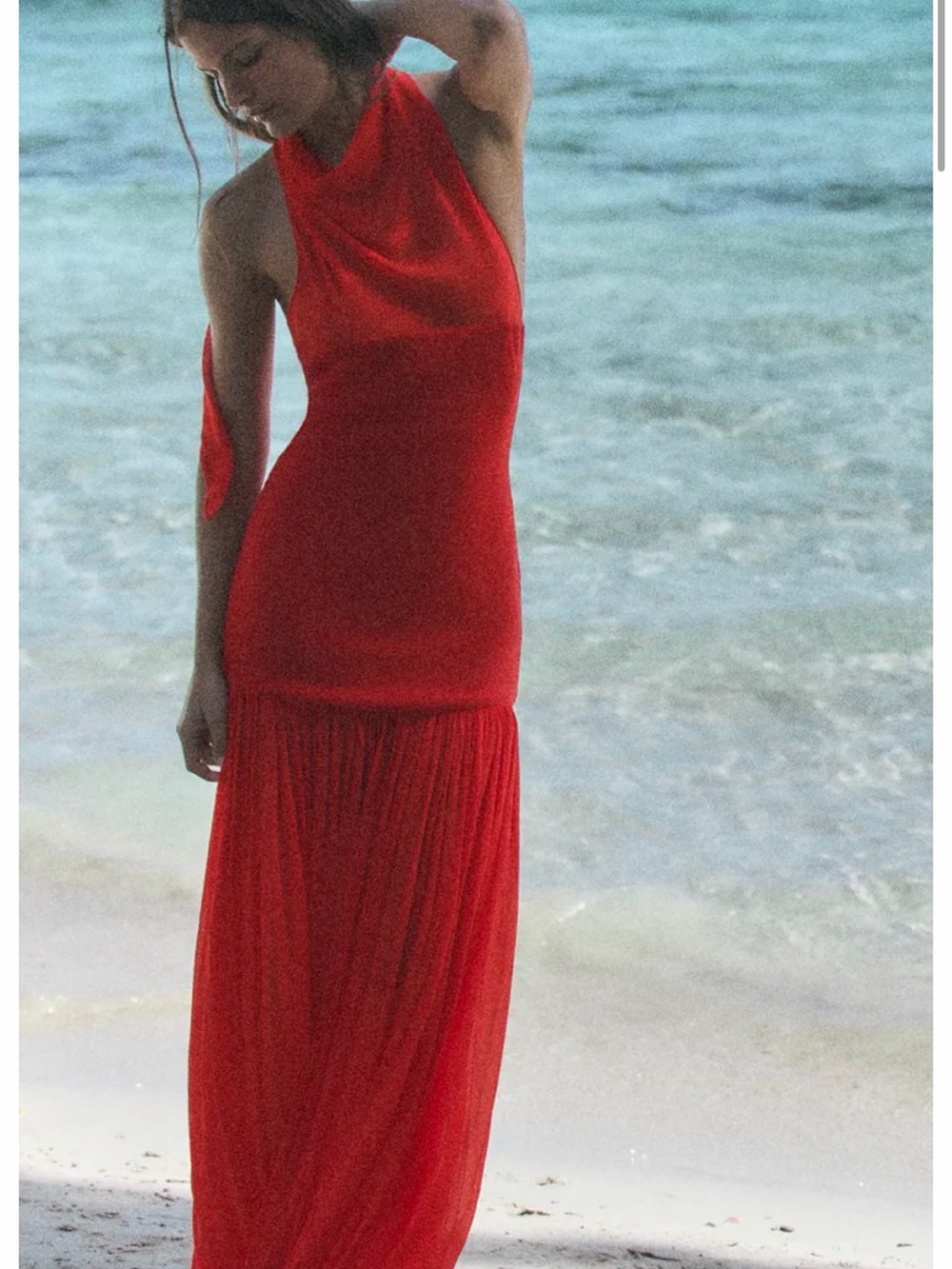 Zara Red Halter-Style Maxi Dress